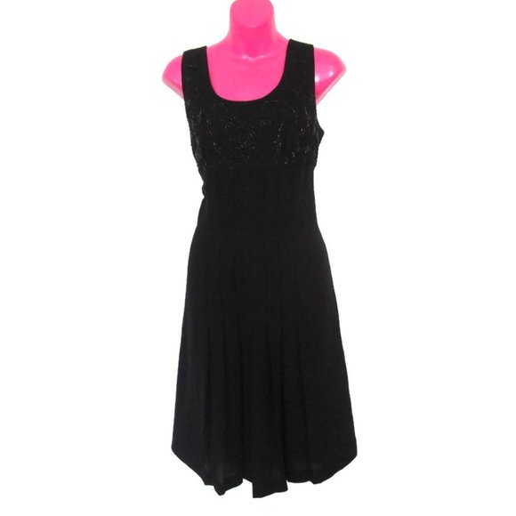 Vintage Dresses & Skirts - 1990s vintage black beaded pleated dress size 10